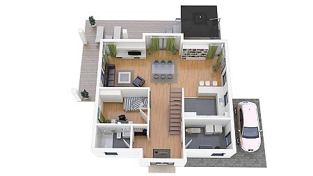 Grundriss Einfamilienhaus mit zwei Flachdach-Erkern - Erdgeschoss