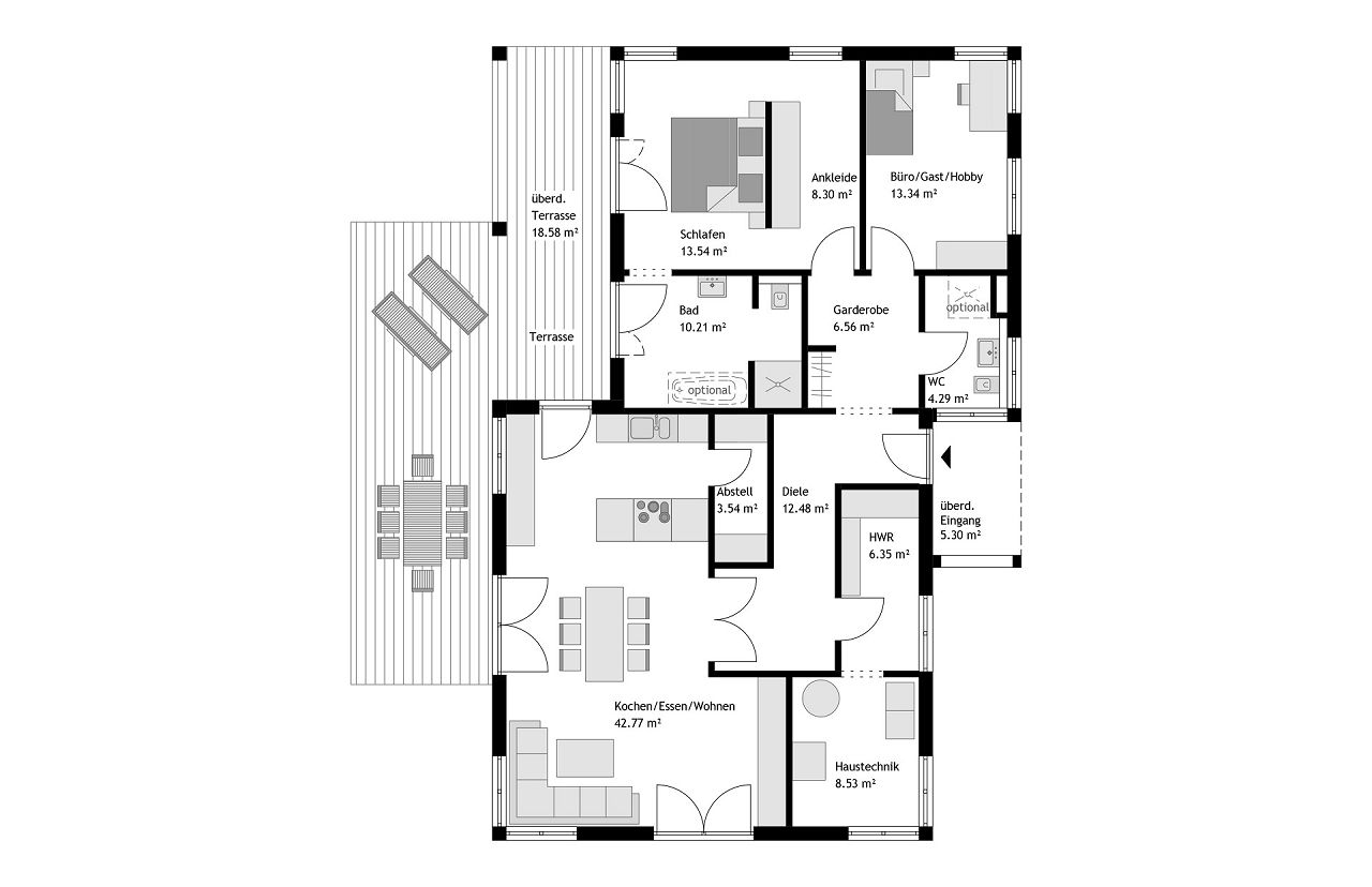 Grundriss des Bauhausbungalows mit 154 qm