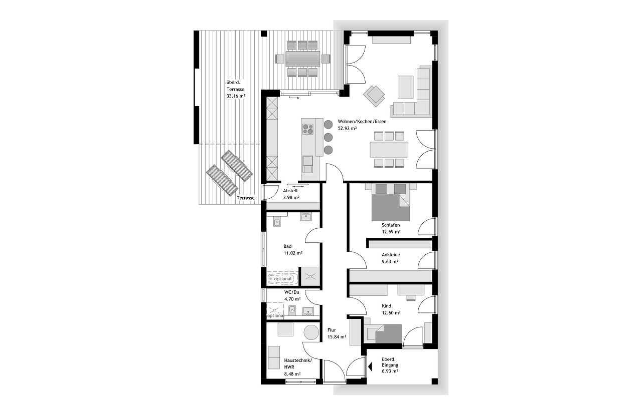Grundriss Bungalow mit Pult- und Flachdach auf 172 qm