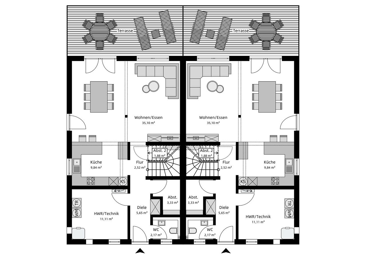 Grundriss Erdgeschoss Doppelhaus/Doppelhaushälfte 3
