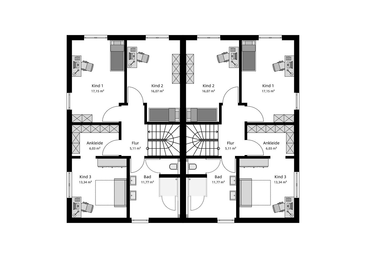 Grundriss Obergeschoss Doppelhaus/Doppelhaushälfte 3
