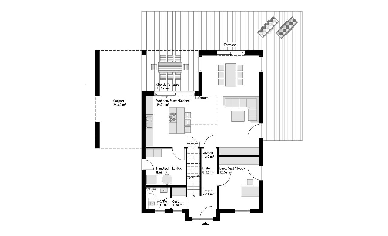 Erdgeschossgrundriss der exklusiven Bauhausvilla