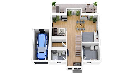 Grundriss Einfamilienhaus mit Garage  - Erdgeschoss