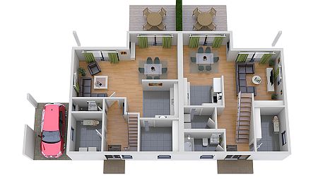 Grundriss Erdgeschoss - moderne Doppelhaushälfte mit erhöhtem Kniestock