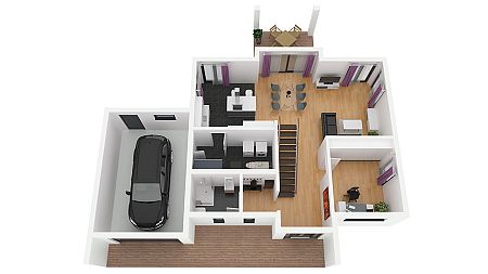 Grundriss Einfamilienhaus mit Garage und Dachterrasse - Erdgeschoss