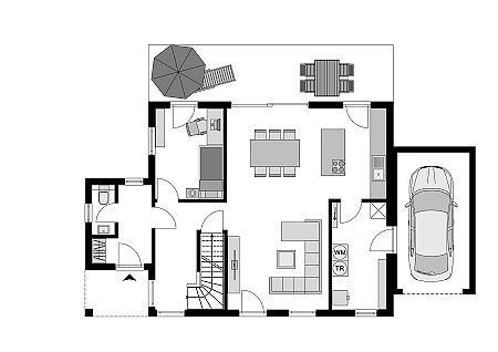 Einfamilienhaus mit Garage und Wohnraumerweiterung
Grundriss Erdgeschoss