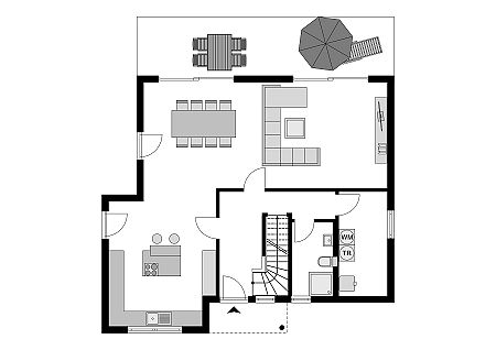 Einfamilienhaus mit Übereck-Erker  und Wohnküche Grundriss Erdgeschoss