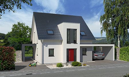 Einfamilienhaus mit Flachdachgiebeln - Frontseite