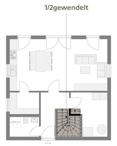 Grundriss mit Treppe halb gewendelt