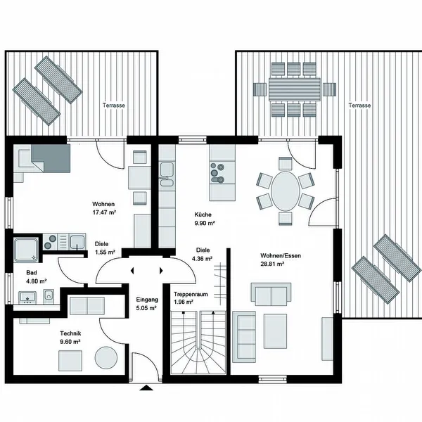 Grundriss EG  - Einfamilienhaus mit Einliegerwohnung 