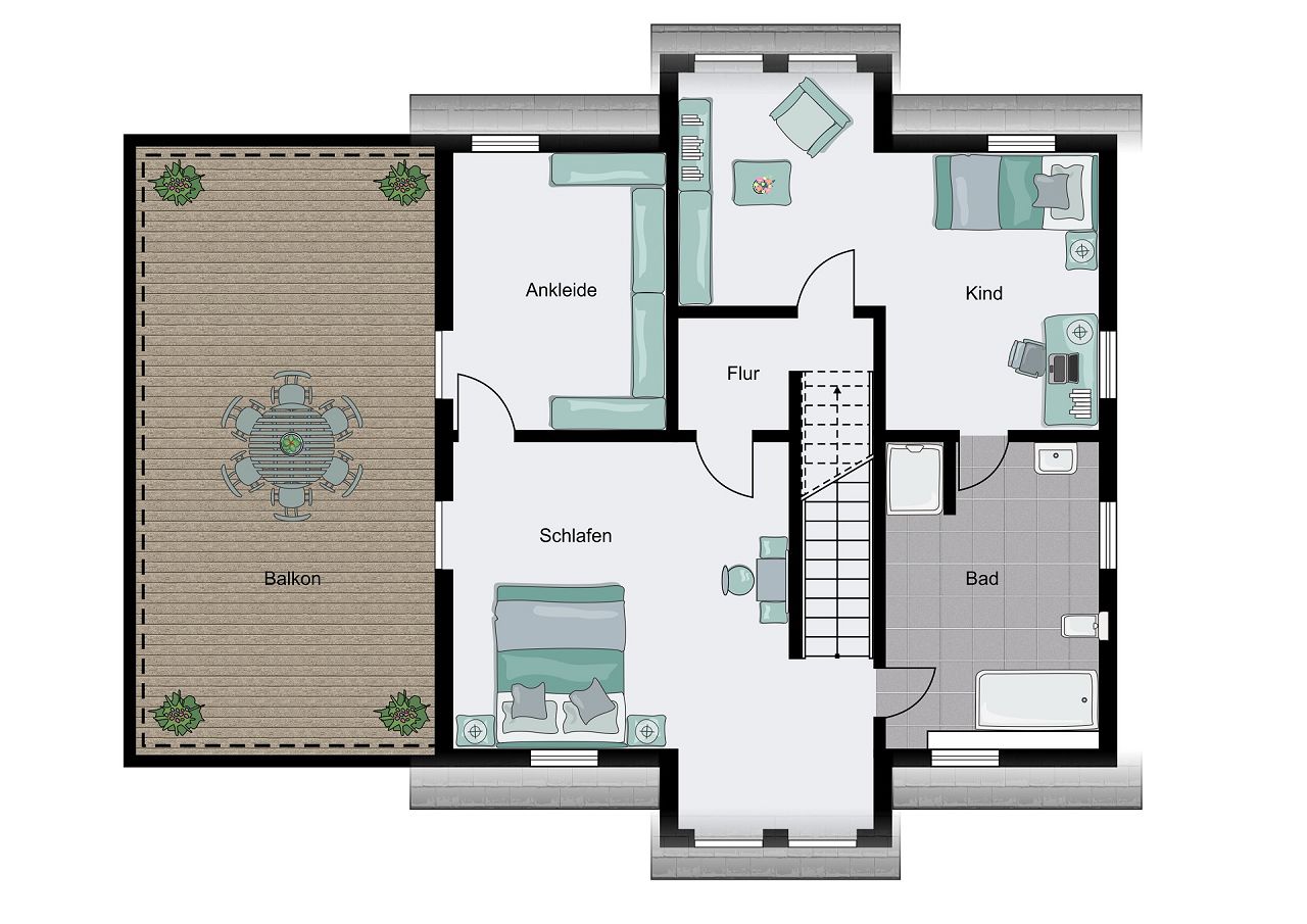 Grundriss Dachgeschoss mit großem Balkon