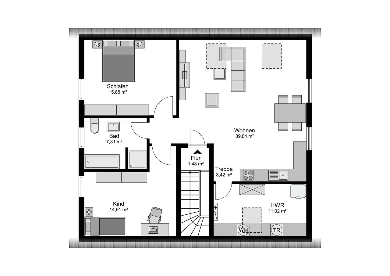 Grundriss Dachgeschoss Zweifamilienhaus mit Balkon
