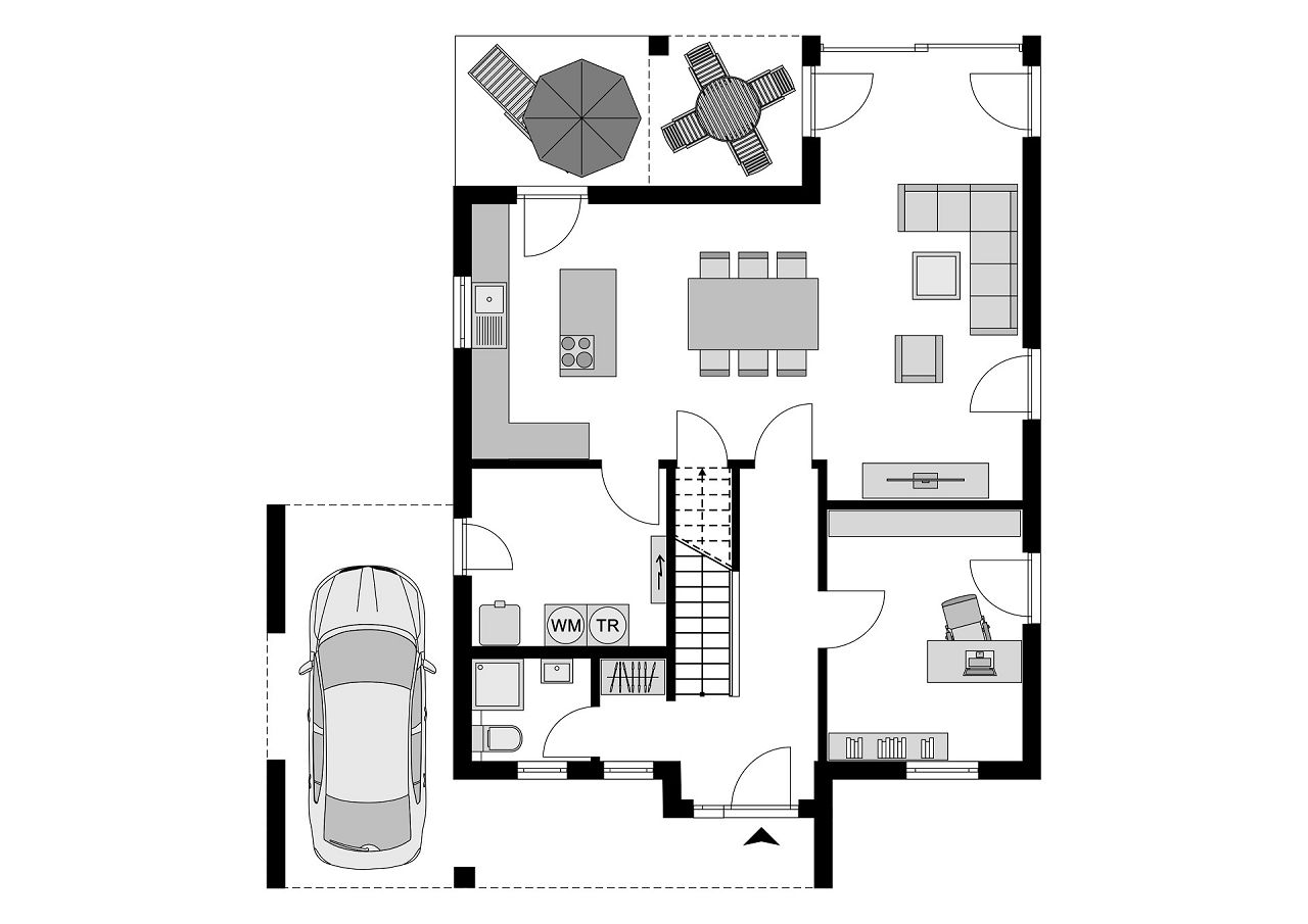 Grundriss Erdgeschoss Stadthaus als Kubushaus