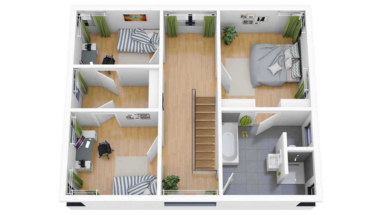 Grundriss Obergeschoss - Stadtvilla mit Flachdach