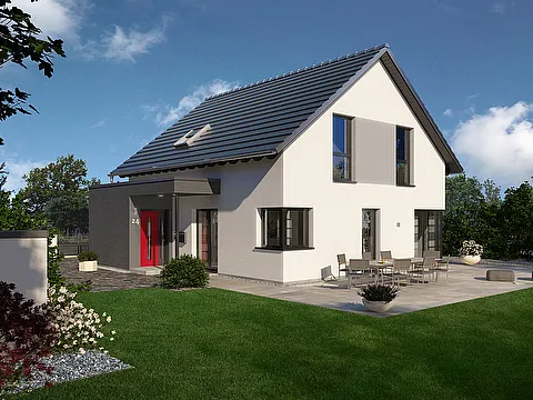 Einfamilienhaus mit Übereckfenster - Gartenansicht