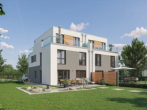 Doppelhaus/Doppelhaushälfte Bauhausstil Staffelgeschoss als Fertighaus