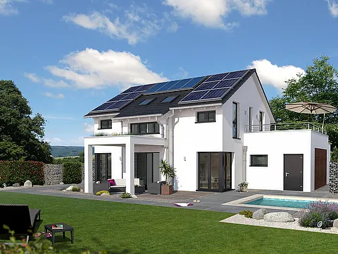 Modernes Einfamilienhaus mit Pool - Gartenansicht