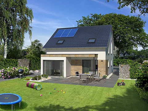 Einfamilienhaus mit Erker und Garten - Gartenansicht