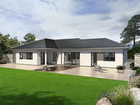 Fertighausbungalow - Gartenansicht