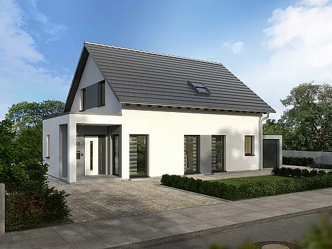 Einfamilienhaus mit Wohnraumerweiterung und Garage - Frontansicht