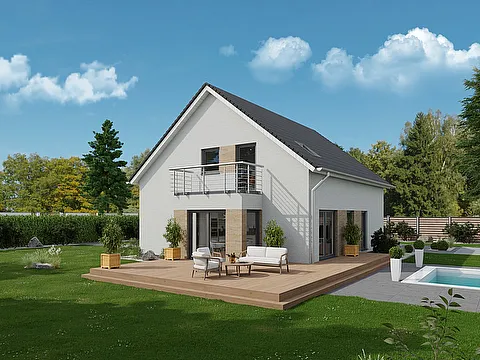 Zweifamilienhaus mit Balkon Gartenansicht