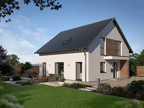 Einfamilienhaus mit Holzfassade - Gartenansicht