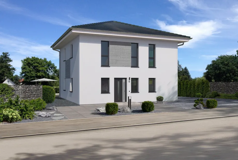Puristische Stadtvilla mit kompaktem Grundriss - Frontansicht