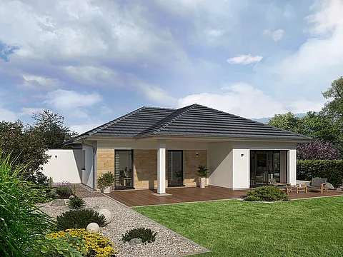 Behaglicher Winkelbungalow mit Walmdach - Gartenseite
