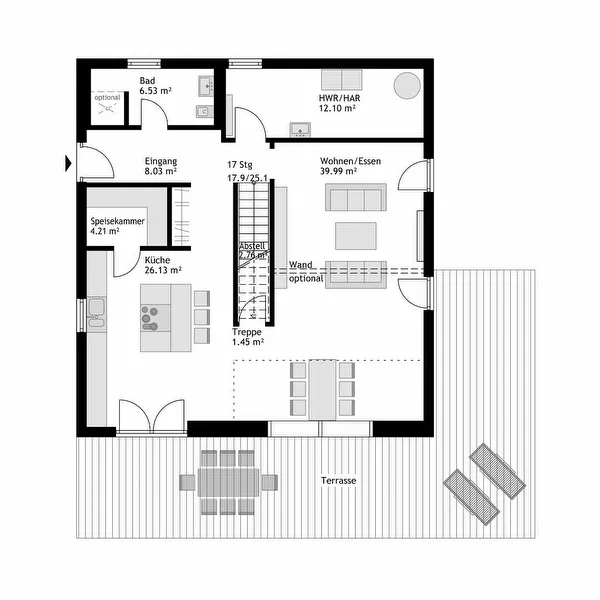 Grundriss Erdgeschoss der exklusiven STREIF-Villa 01 in der Größe XXL