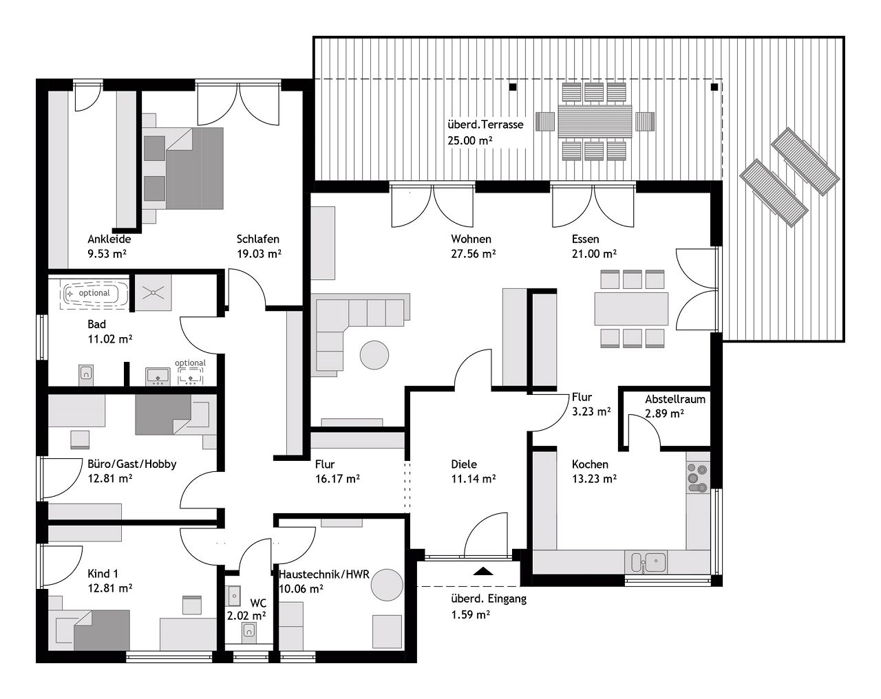 Grundriss Erdgeschoss Bungalow mit Flachdach