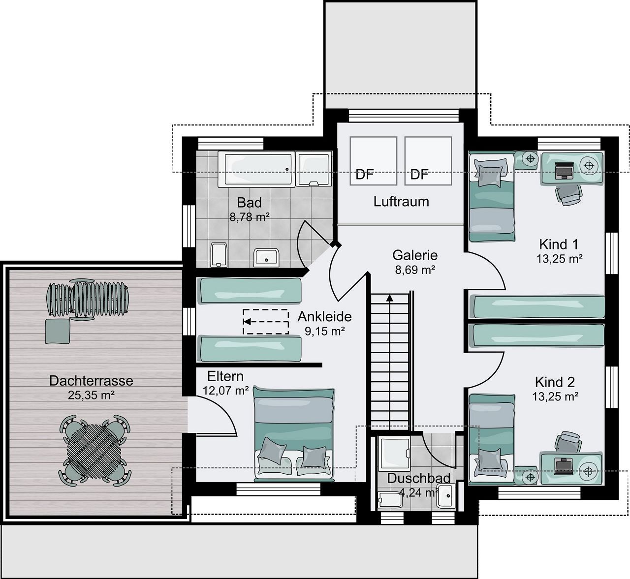 Moderner Einfamilienhaus Grundriss - Dachgeschoss