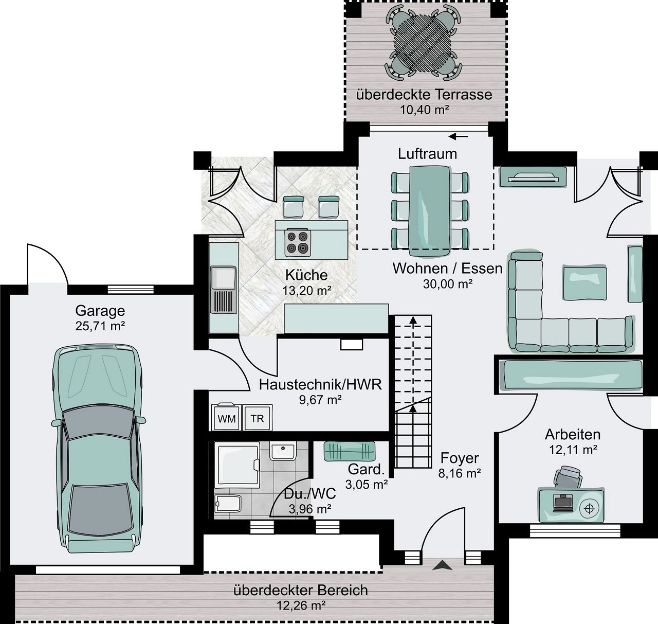 Moderner Einfamilienhaus Grundriss - Erdgeschoss