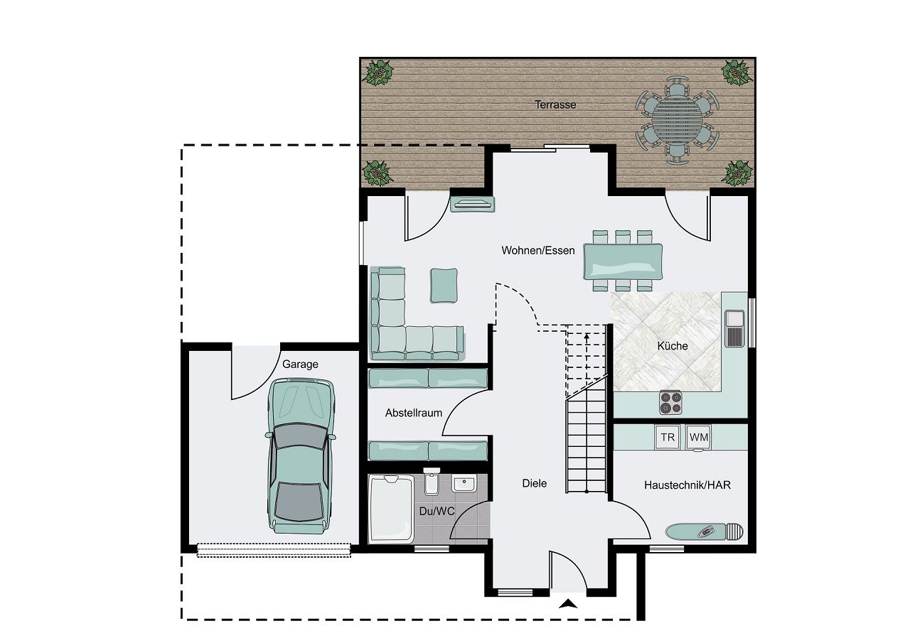 Grundriss Erdgeschoss mit großer Terrasse