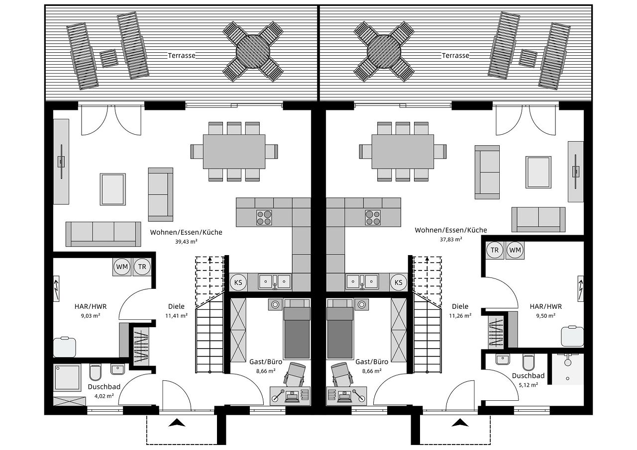 Grundriss Erdgeschoss Doppelhaus 1