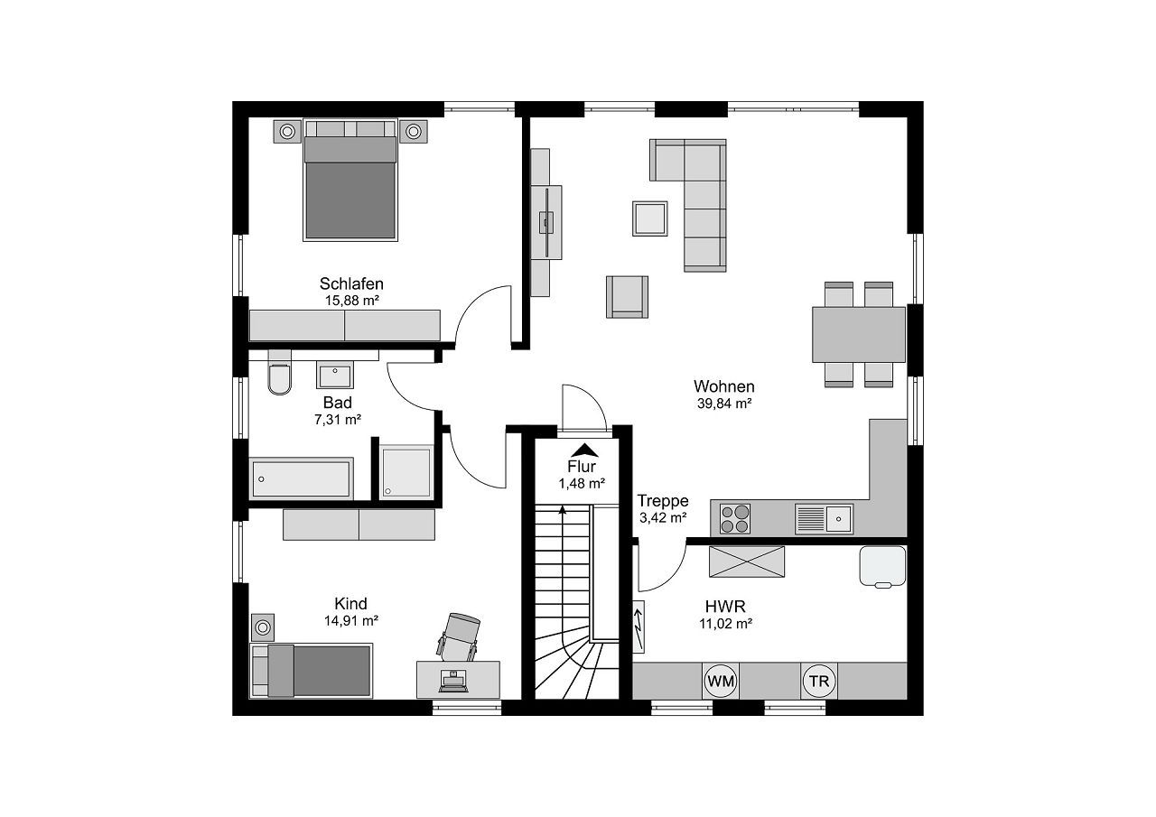 Grundriss Obergeschoss Zweifamilienhaus
