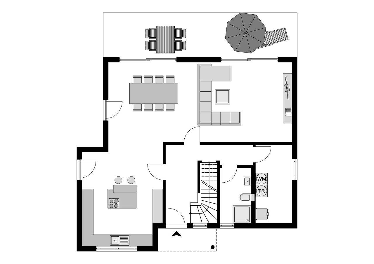 Grundriss mit Übereck-Erker - Erdgeschoss