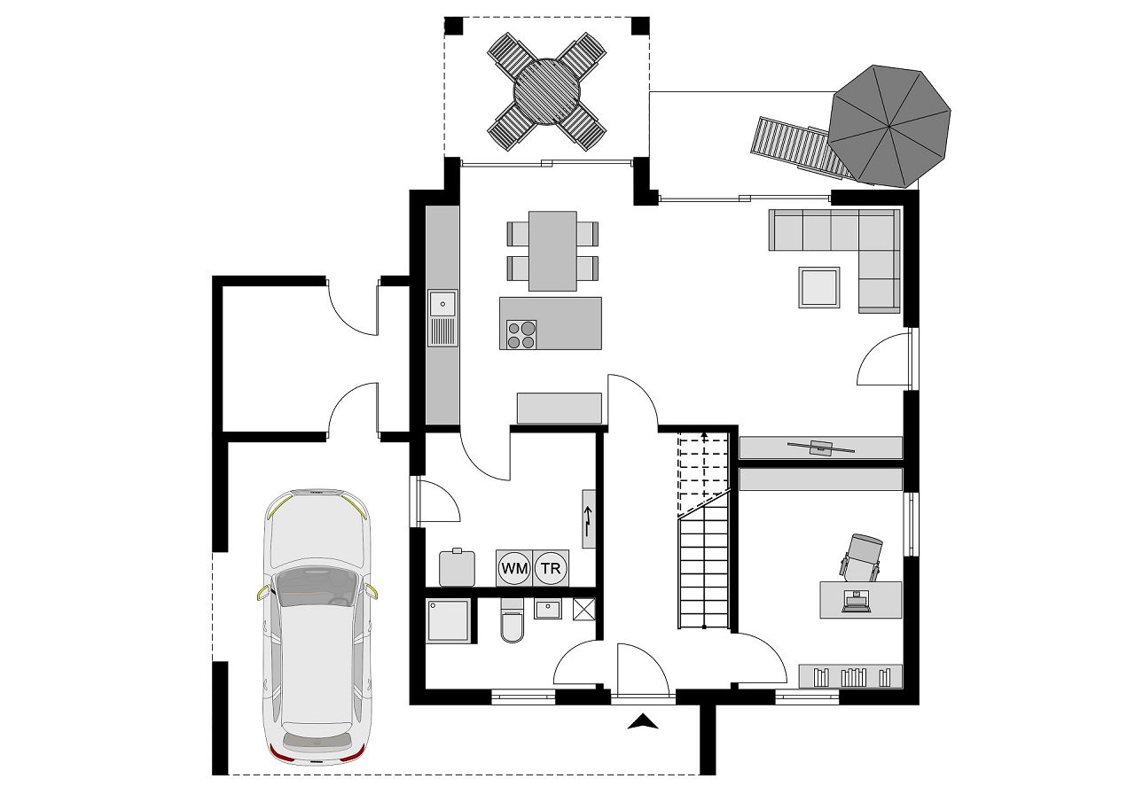 Grundriss Erdgeschoss Stadthaus mit Carport