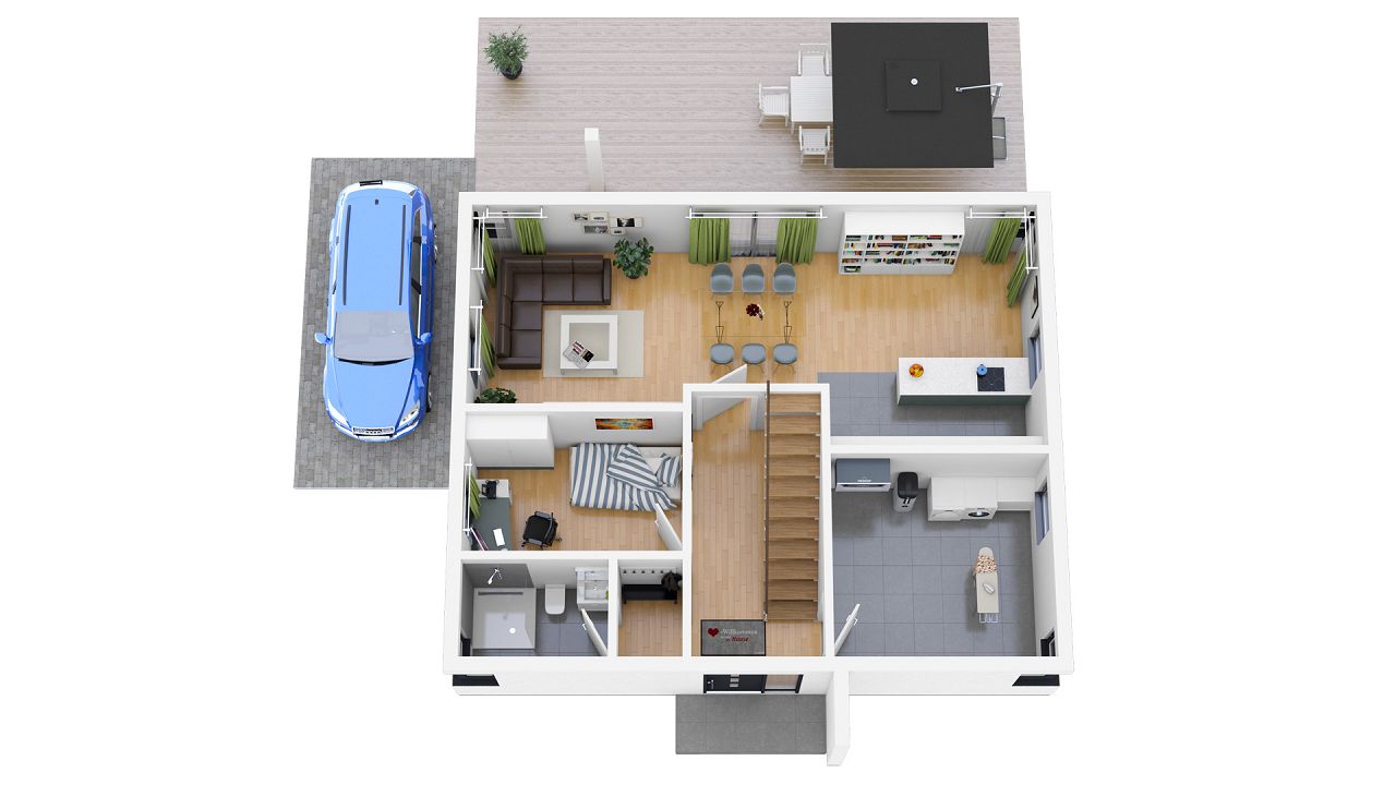 Grundriss Erdgeschoss - Stadtvilla mit Flachdach