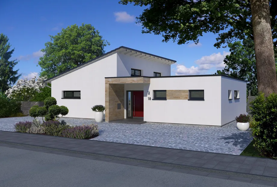 Bungalow Fertighaus 6 - mit Pult-/Flachdach Frontansicht