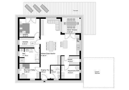 Grundriss Bungalow mit Zeltdach und 135 qm