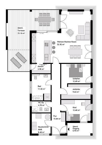 Grundriss moderner Bungalow mit 172 qm