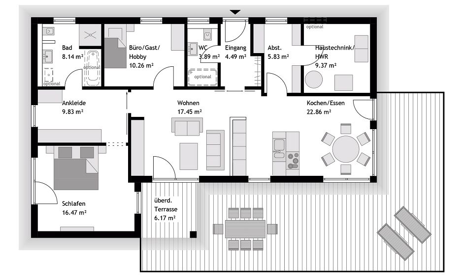 Grundriss Winkelbungalow mit 115 qm