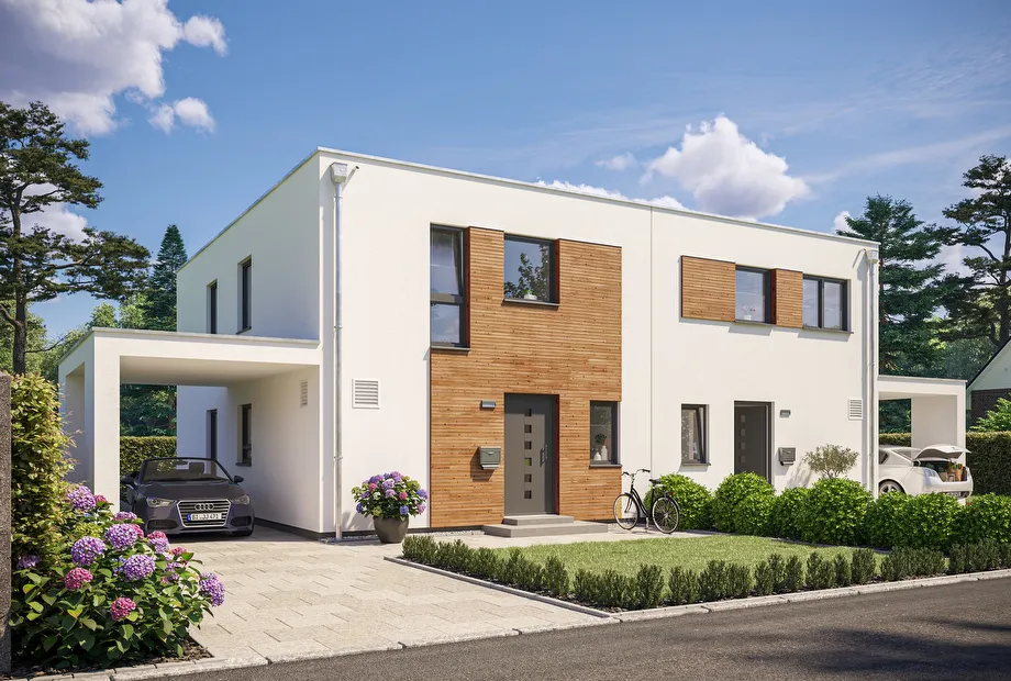 Doppelhaus 2 mit Flachdach und Balkon - Frontansicht