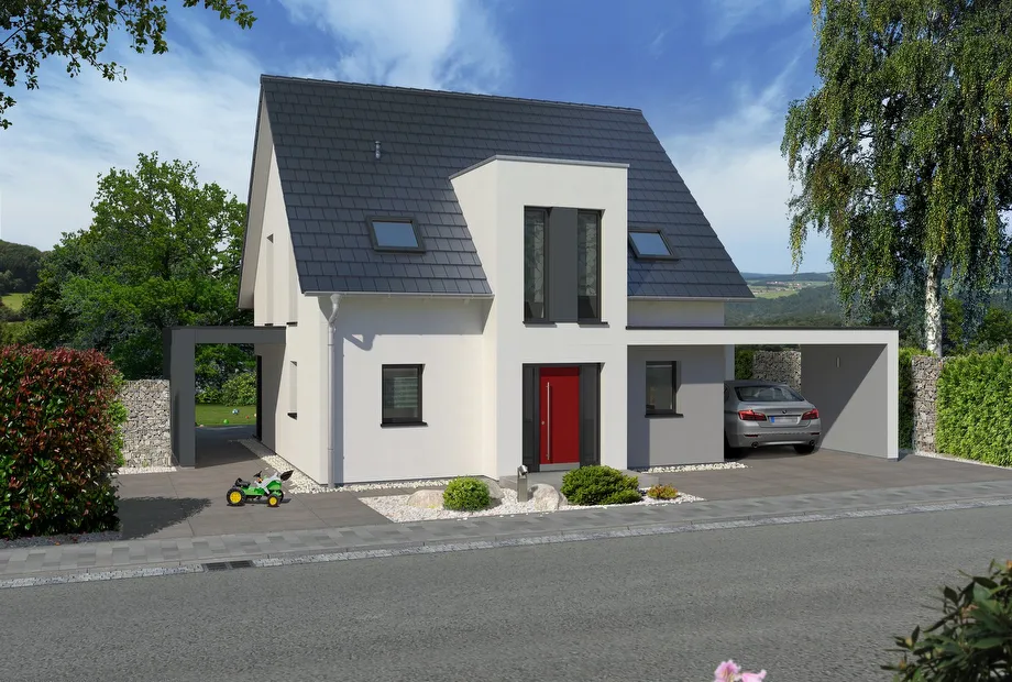 Einfamilienhaus mit zwei Flachdach Erkern - Frontansicht