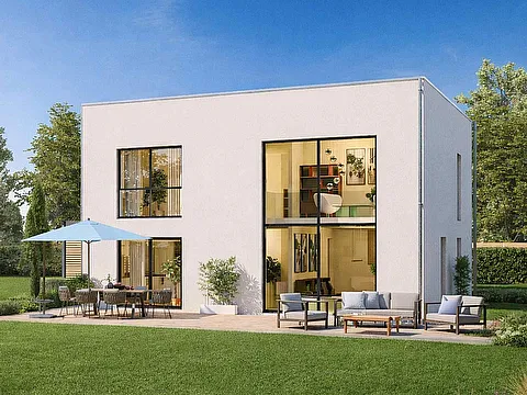 Exklusive STREIF-Villa 01, Flachdach, 2-geschossiges Panoramafenster, 190 qm