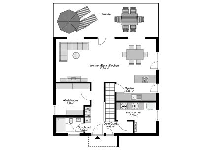Grundriss Stadtvilla mit Flachdach, 147 qm