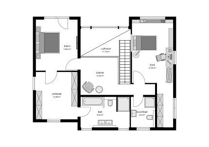 Grundriss Stadtvilla Bauhausstil, 155 qm
