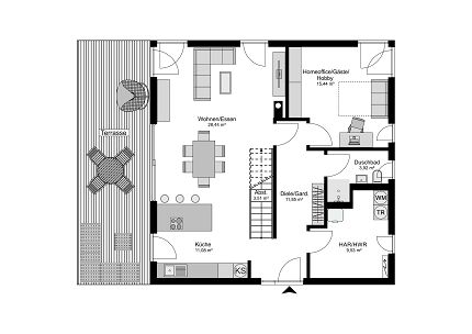 Grundriss Stadtvilla mit Loggia und Garage, 131 qm