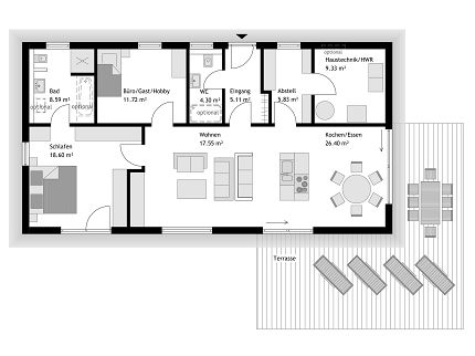 Bungalow Grundriss mit 107 qm