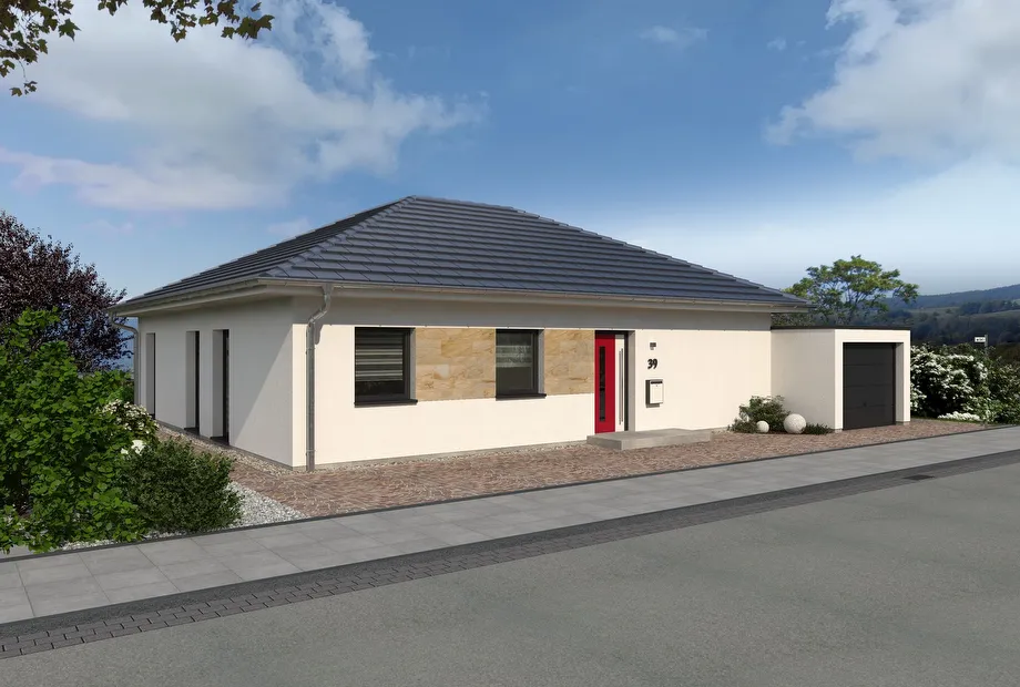 Behaglicher Winkelbungalow mit Walmdach - Frontseite